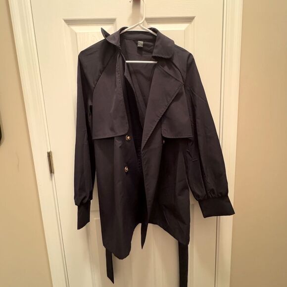 SHEIN Never Been Worn Lapel Neck Double Button Belted Trench Coat S Navy Blue - Picture 10 of 14